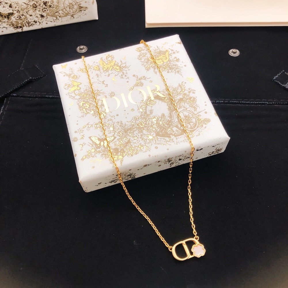 Dior Gold CD Logo & Flower Pendant Necklace